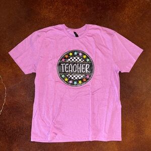 Gildan Pink Short Sleeve Tee with Teacher Graphic